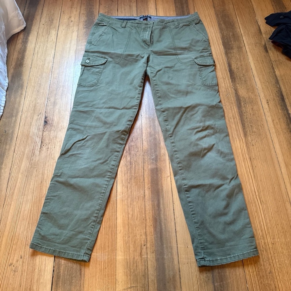 Tommy Hilfiger Army Green Cargo Pants Boot Cut Utility Pants Women’s 10